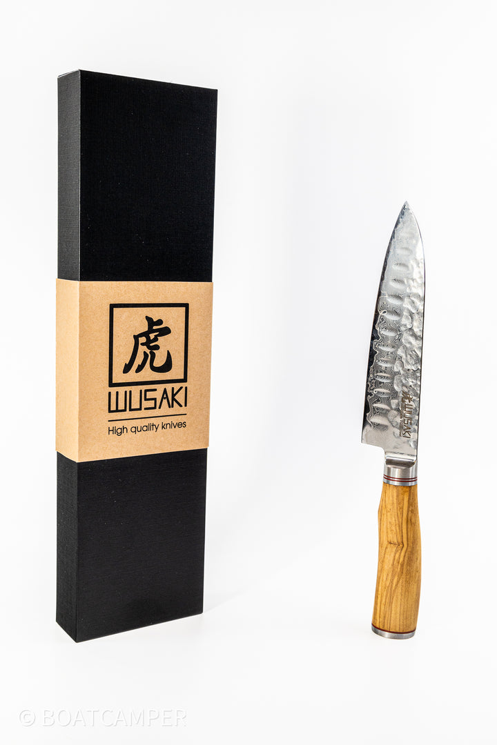 Wusaki Santoku Damastmesser 17 cm Olivenholz – Qualität in einzigartigem Design - Boatcamper