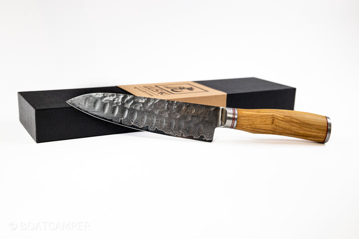 Wusaki Santoku Damastmesser 17 cm Olivenholz – Qualität in einzigartigem Design - Boatcamper